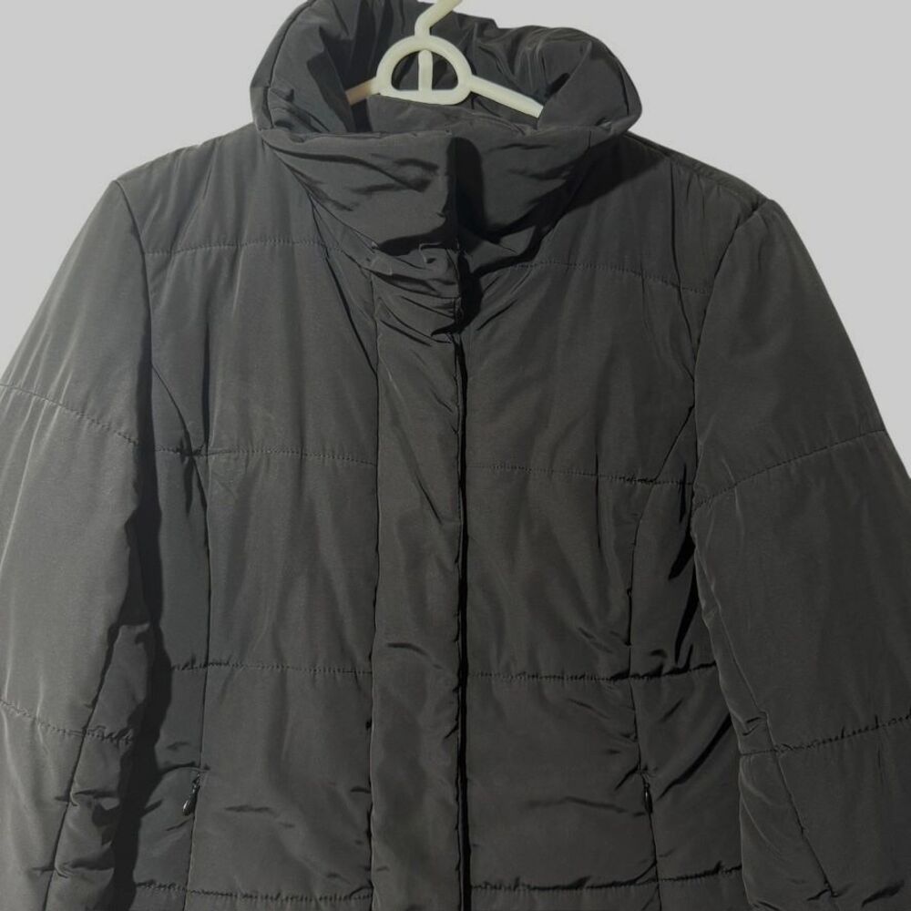 BANANA REPUBLIC Women's MEDIUM Puffer Jacket Coat Black Full Zipper Snap Winter - Picture 2 of 8